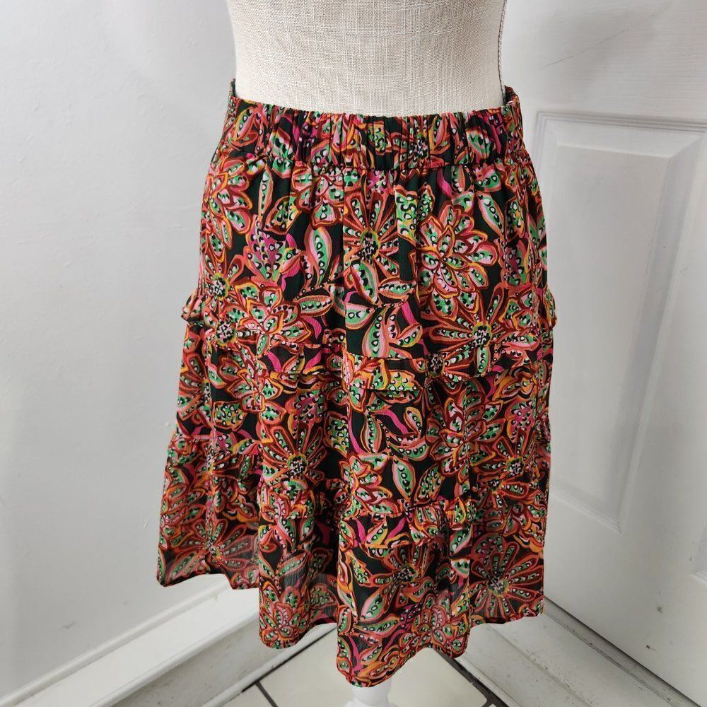J Crew Skirt Womens Extra Small Floral Tiered Ruffle Lined Knee Length Chiffon - Picture 5 of 14